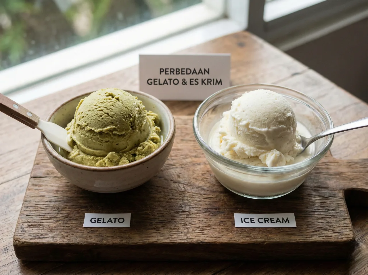 Perbedaan gelato dan es krim dalam sajian gelato otentik Italia.