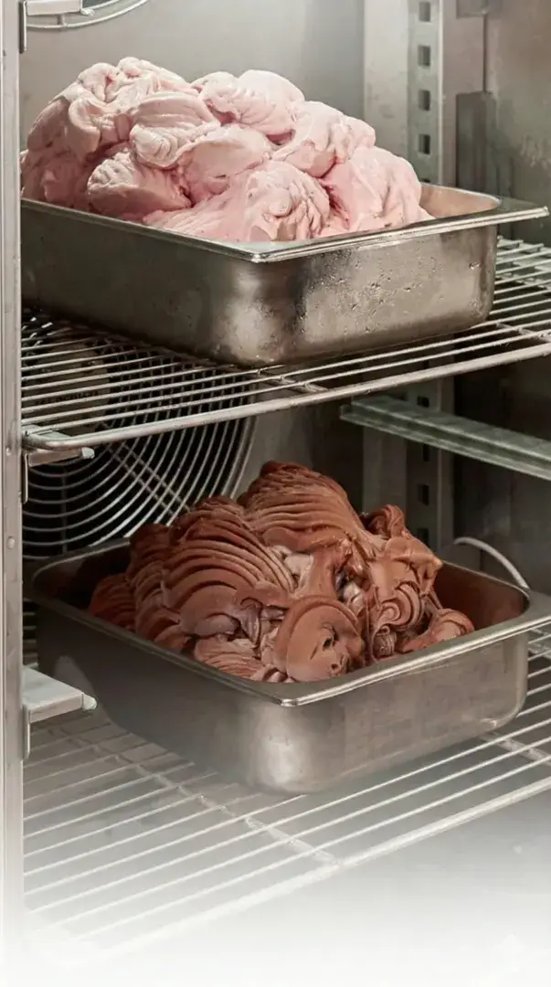 Interior blast freezer dengan rak penyimpanan makanan